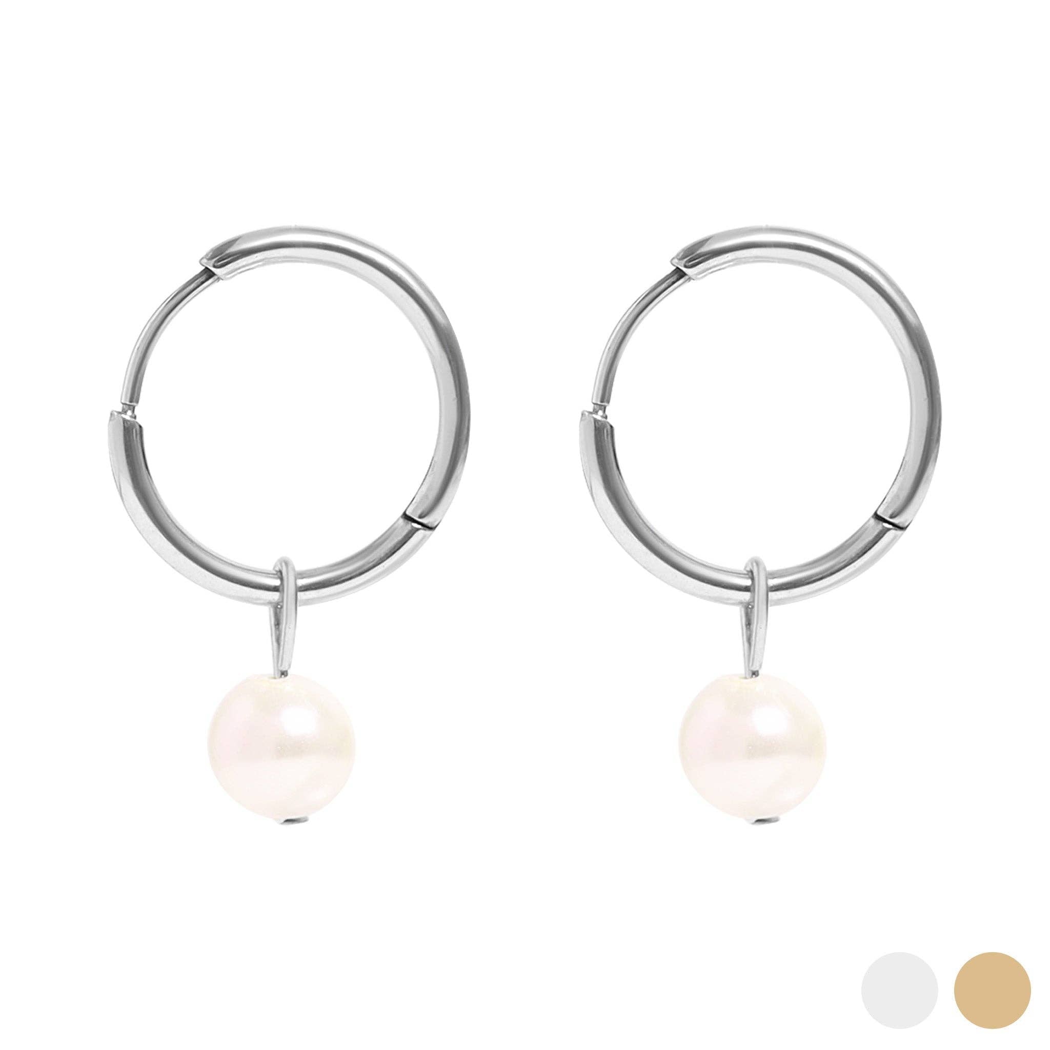 Tessa Pearl Charm Hoop Earrings - MTT Collective