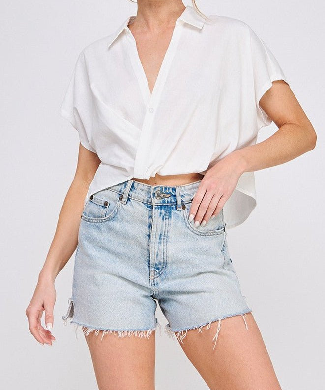 Textured Criss - Cross Collared Blouse - MTT Collective