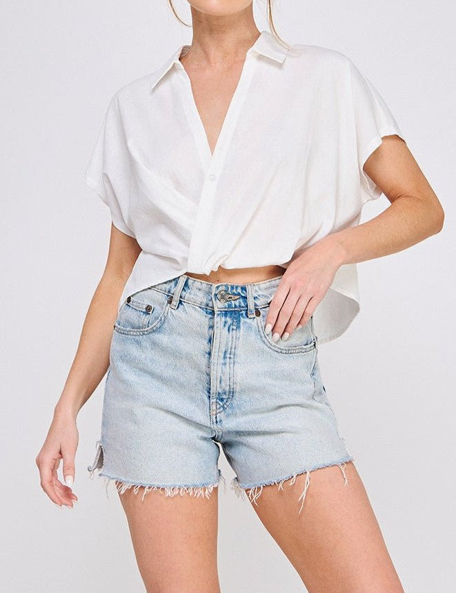 Textured Criss - Cross Collared Blouse - MTT Collective