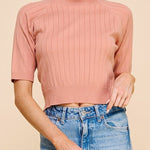 The Brielle Ribbed Mock - Neck Elbow Sleeve Top - MTT Collective
