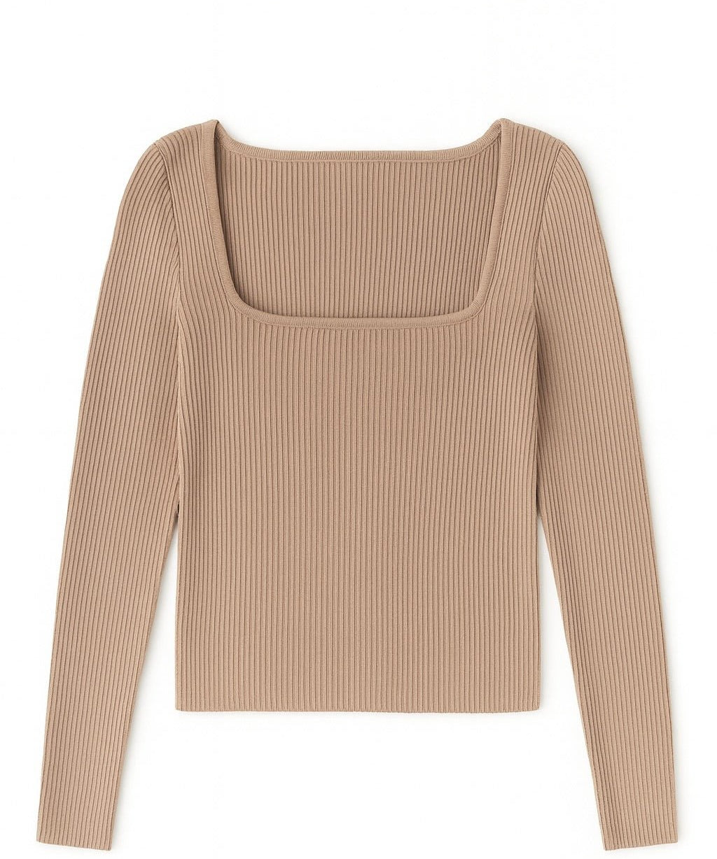The Camille Square - Neck Rib Knit Pullover - MTT Collective
