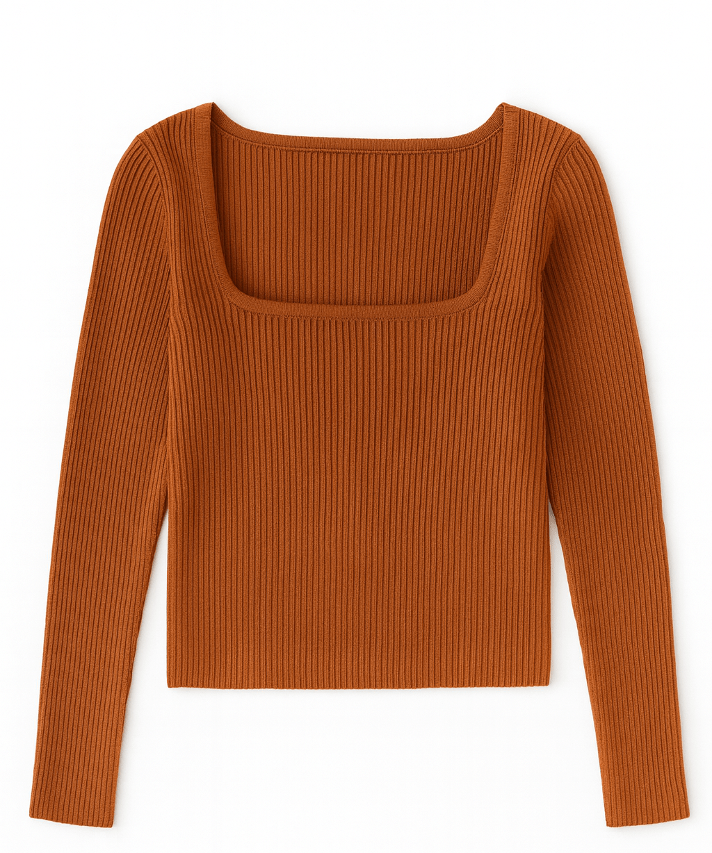 The Camille Square - Neck Rib Knit Pullover - MTT Collective