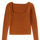 The Camille Square - Neck Rib Knit Pullover - MTT Collective