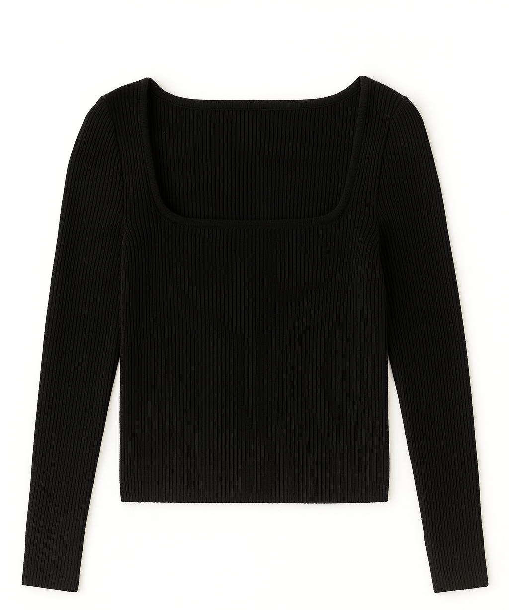 The Camille Square - Neck Rib Knit Pullover - MTT Collective