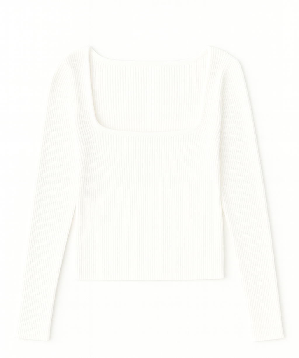 The Camille Square - Neck Rib Knit Pullover - MTT Collective