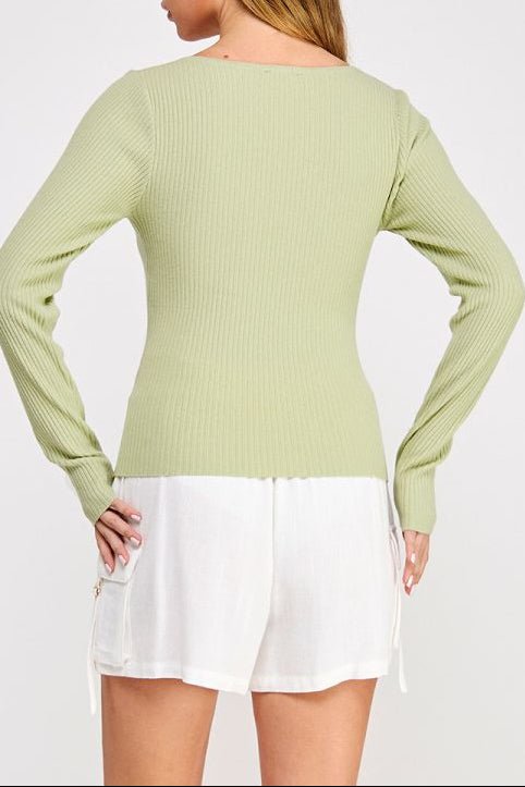 The Camille Square - Neck Rib Knit Pullover - MTT Collective