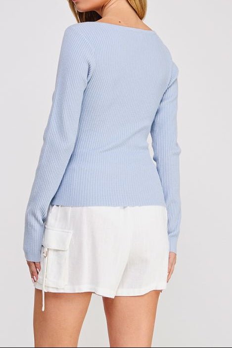 The Camille Square - Neck Rib Knit Pullover - MTT Collective