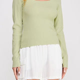 The Camille Square - Neck Rib Knit Pullover - MTT Collective