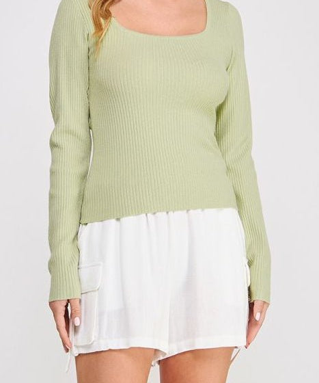 The Camille Square - Neck Rib Knit Pullover - MTT Collective