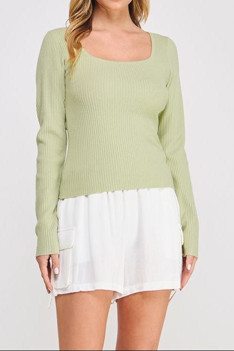 The Camille Square - Neck Rib Knit Pullover - MTT Collective