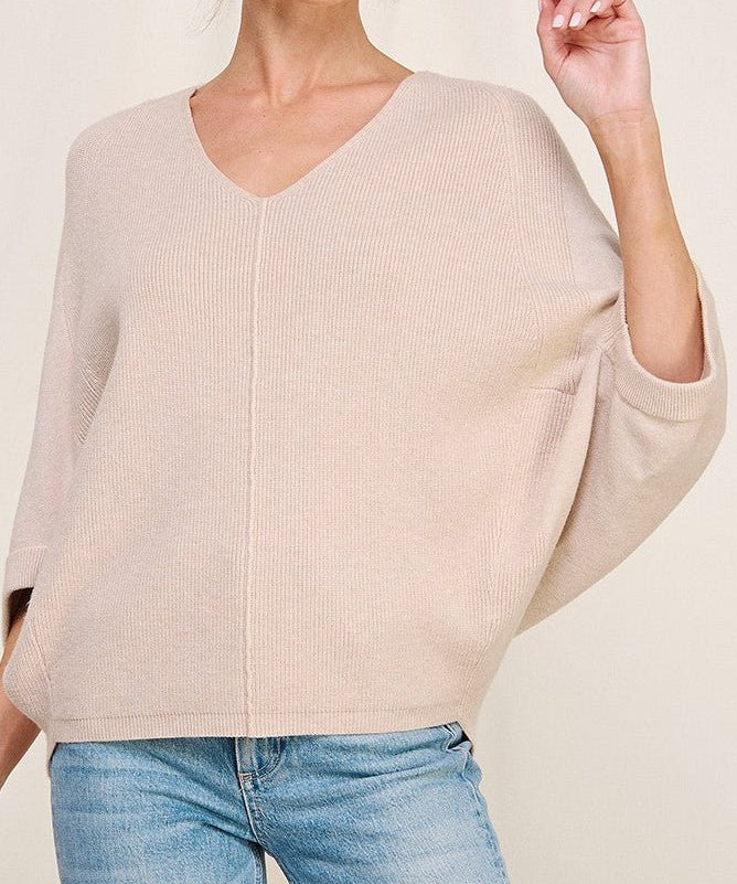 The Haven Mixed - Texture Dolman V - Neck Sweater - MTT Collective