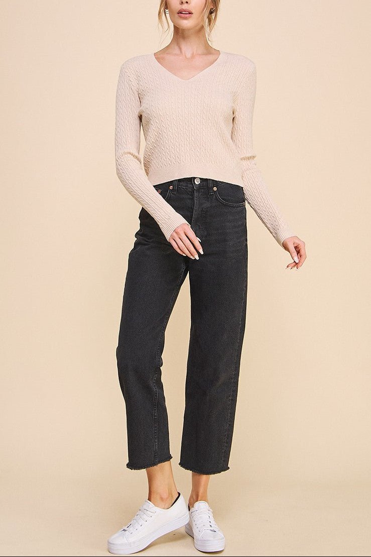 The Lila Cable Knit V - Neck Sweater - MTT Collective