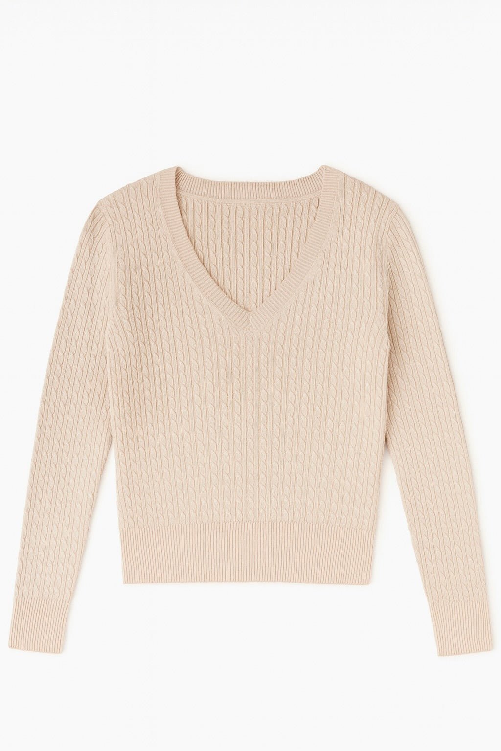 The Lila Cable Knit V - Neck Sweater - MTT Collective