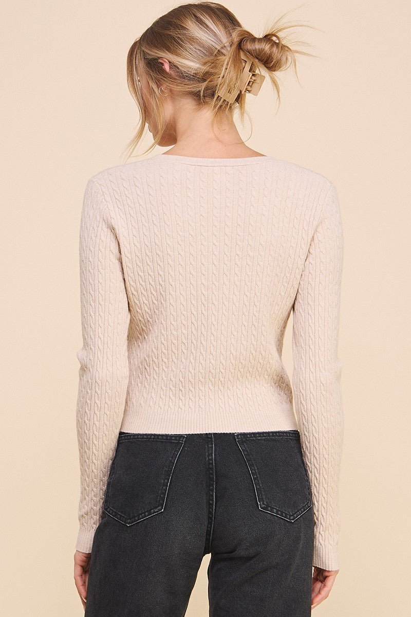 The Lila Cable Knit V - Neck Sweater - MTT Collective