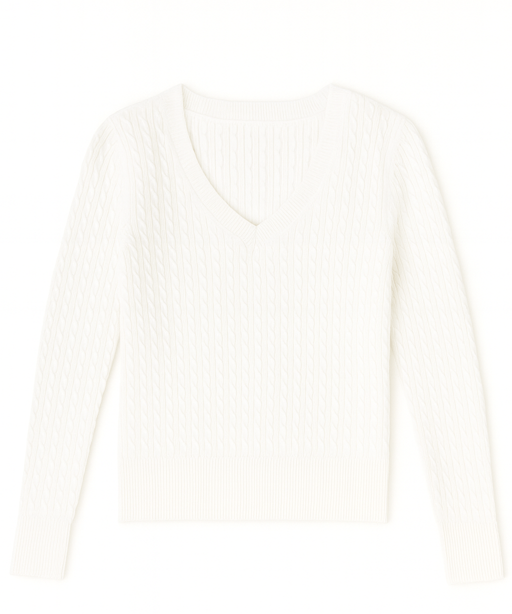 The Lila Cable Knit V - Neck Sweater - MTT Collective