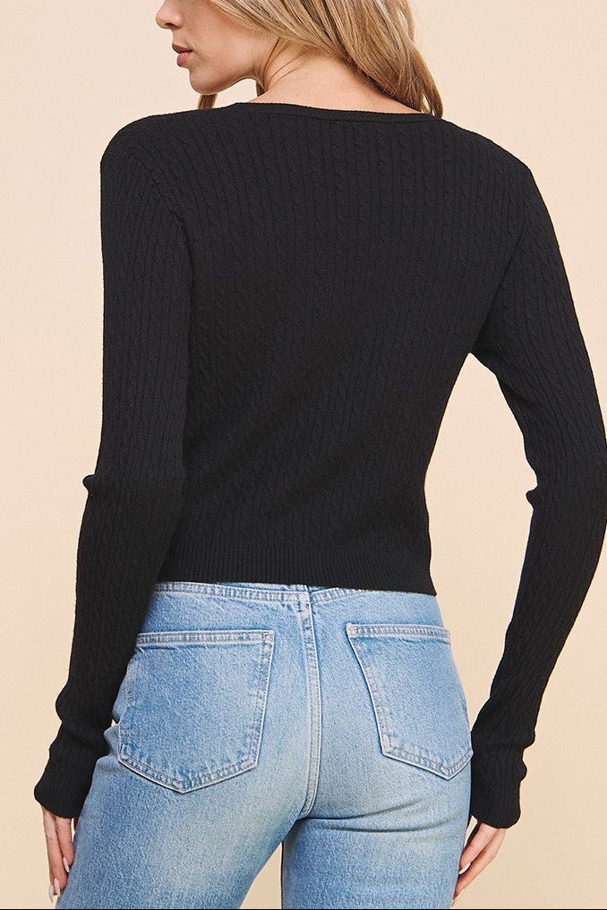 The Lila Cable Knit V - Neck Sweater - MTT Collective