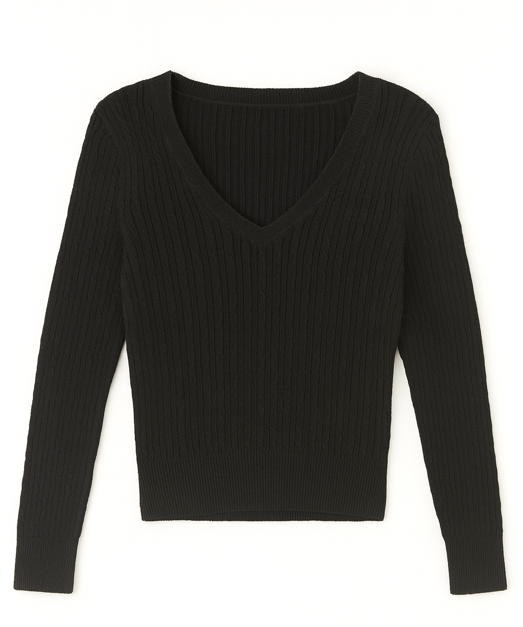 The Lila Cable Knit V - Neck Sweater - MTT Collective