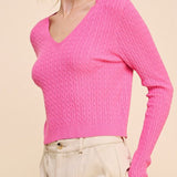 The Lila Cable Knit V - Neck Sweater - MTT Collective