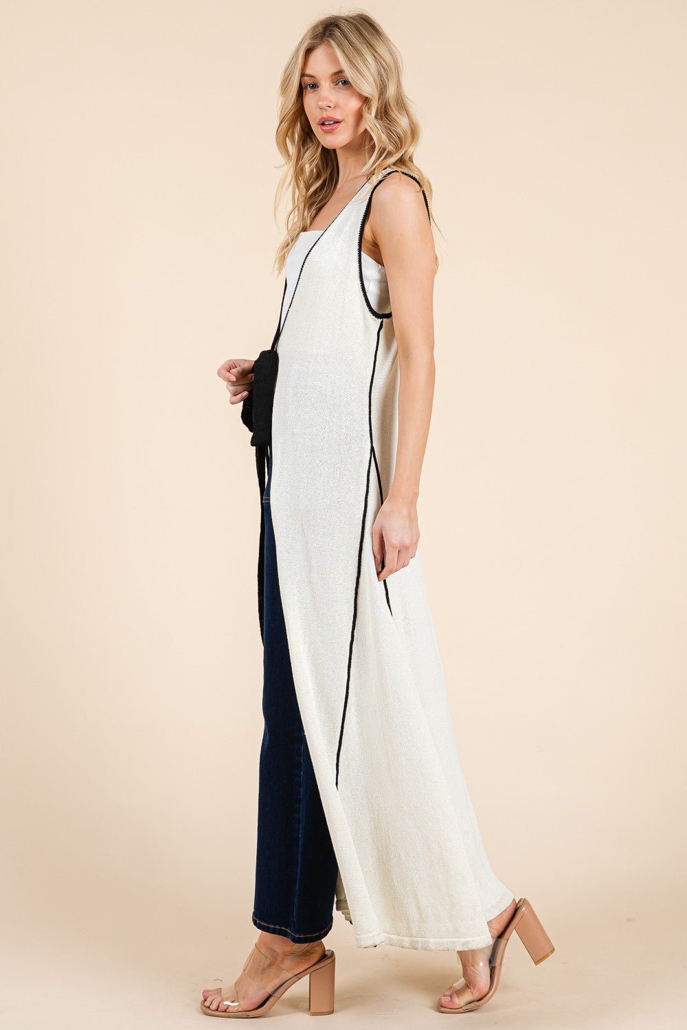 The Nova Contrast Tie Maxi Sleeveless Cardigan - MTT Collective