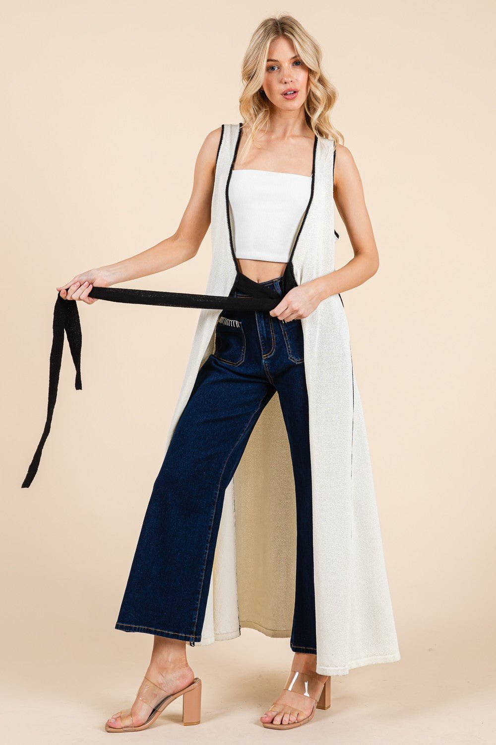 The Nova Contrast Tie Maxi Sleeveless Cardigan - MTT Collective
