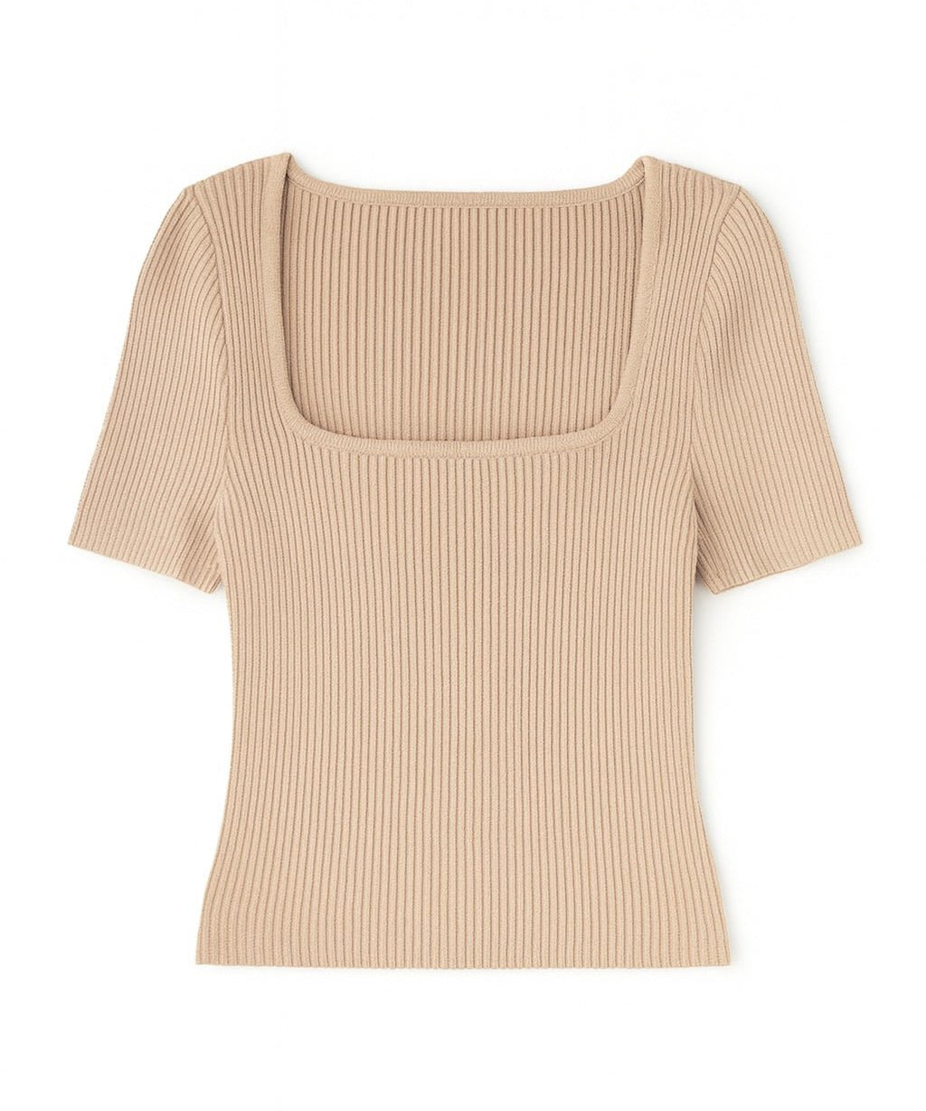 The Sophie Square - Neck Rib Knit Tee - MTT Collective