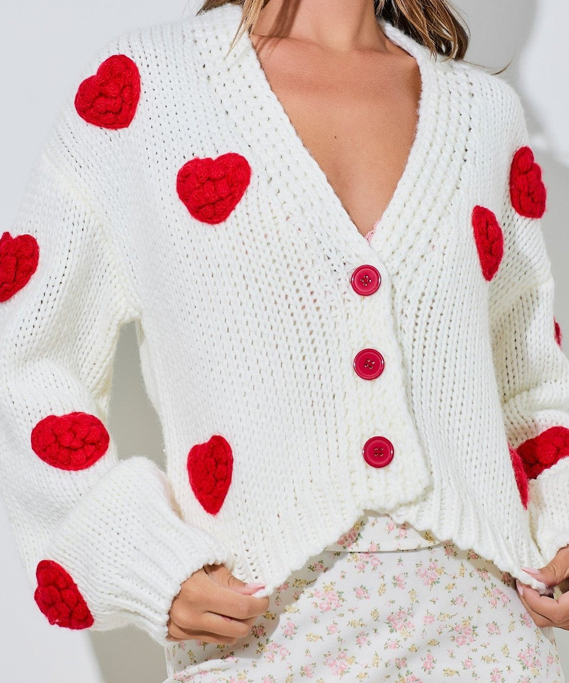 Tory Knitted Cardigan With Bubble Heart Detail - MTT Collective