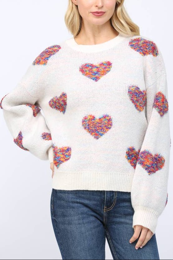 Tracie Textured Heart Pattern Detail Sweater - MTT Collective