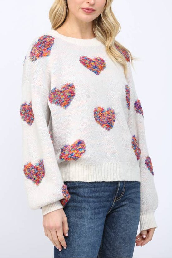 Tracie Textured Heart Pattern Detail Sweater - MTT Collective