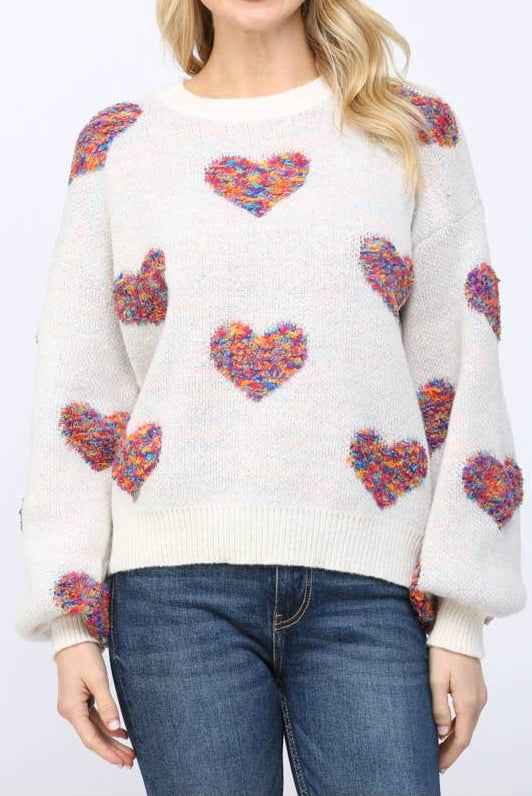 Tracie Textured Heart Pattern Detail Sweater - MTT Collective