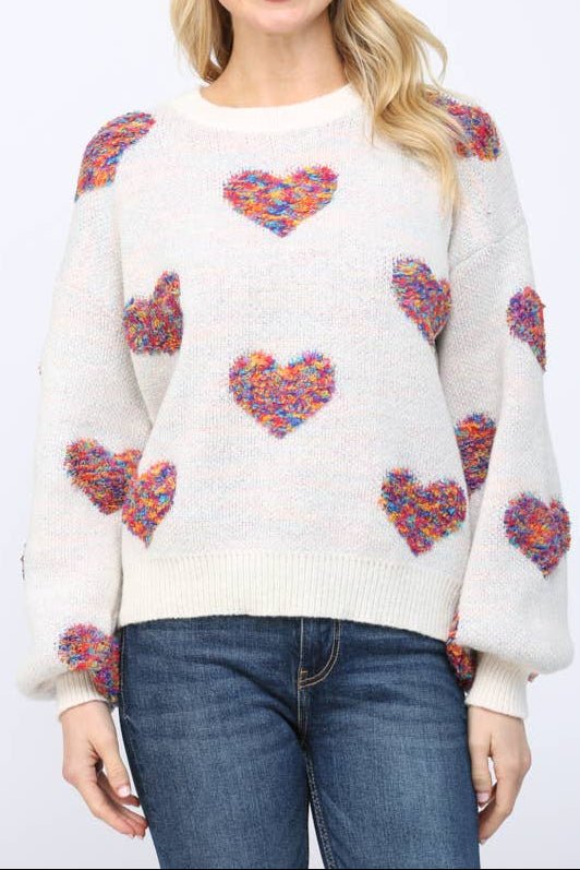Tracie Textured Heart Pattern Detail Sweater - MTT Collective