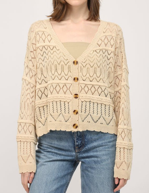 Twyla Button Down Crochet Knit Cardigan - MTT Collective