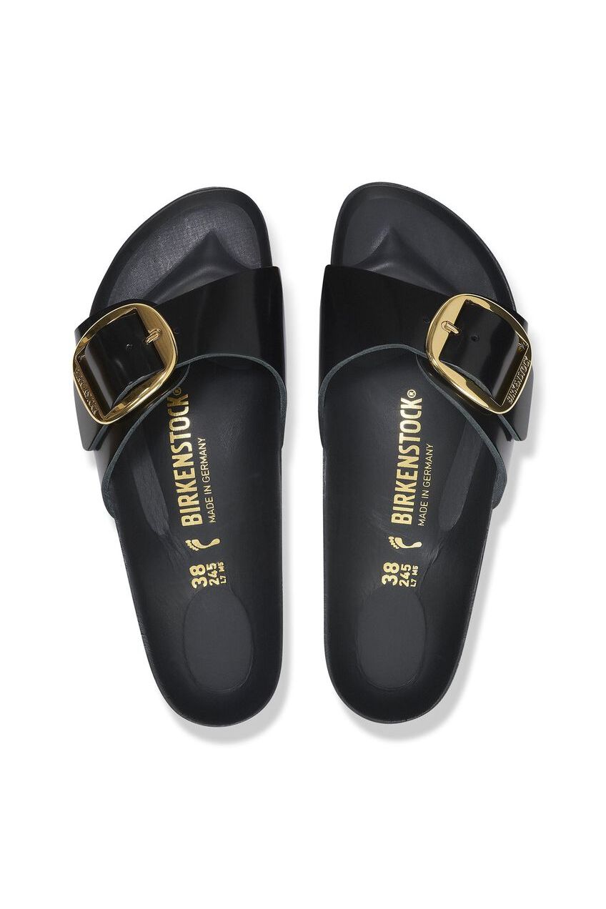 Madrid Big Buckle Natural Leather Patent Sandal