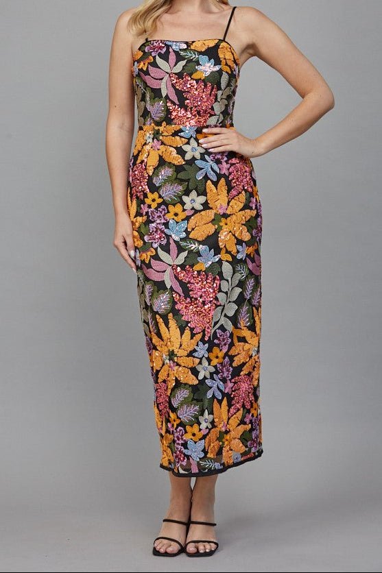 Valerie Floral Sequin Embroidered Midi Dress - MTT Collective