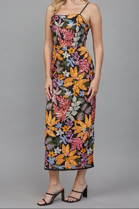 Valerie Floral Sequin Embroidered Midi Dress - MTT Collective