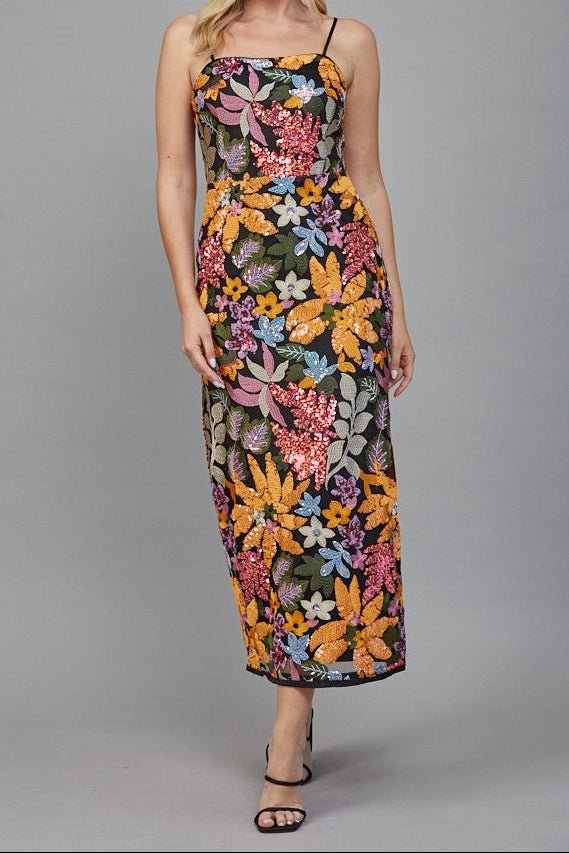 Valerie Floral Sequin Embroidered Midi Dress - MTT Collective