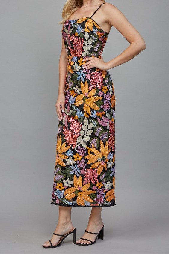 Valerie Floral Sequin Embroidered Midi Dress - MTT Collective