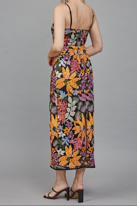 Valerie Floral Sequin Embroidered Midi Dress - MTT Collective