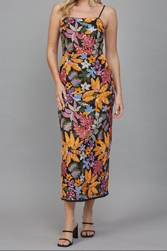 Valerie Floral Sequin Embroidered Midi Dress - MTT Collective