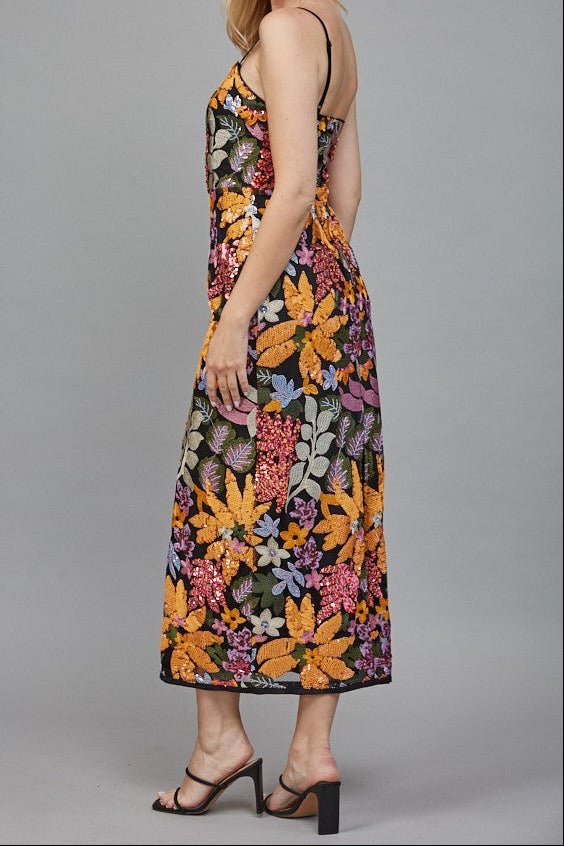 Valerie Floral Sequin Embroidered Midi Dress - MTT Collective