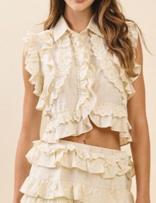 Vienna Layered Ruffle Eyelet Crop Top - MTT Collective