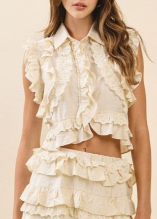 Vienna Layered Ruffle Eyelet Crop Top - MTT Collective