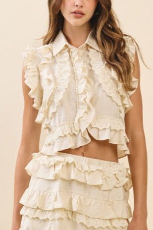 Vienna Layered Ruffle Eyelet Crop Top - MTT Collective