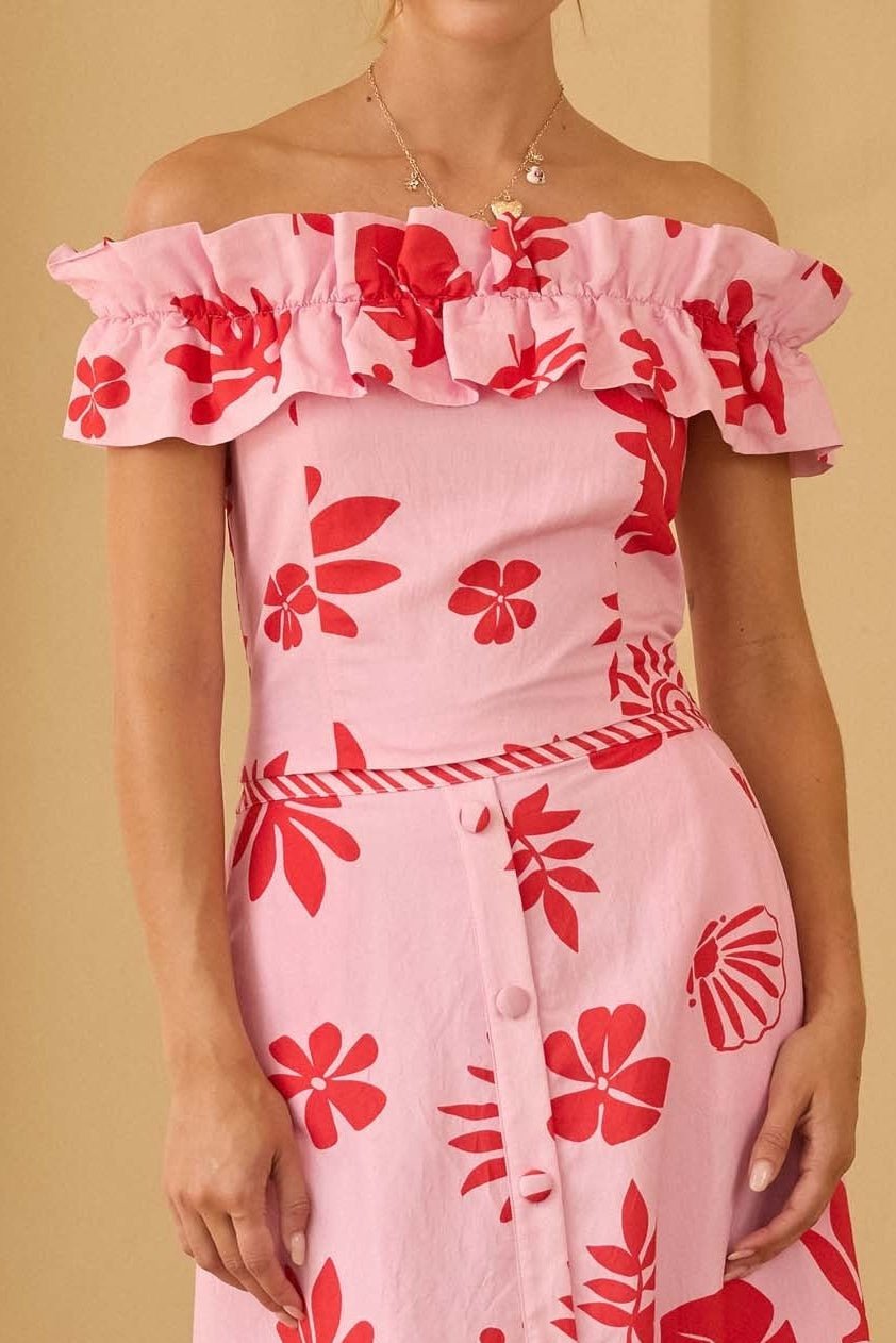 Vikki Printed Strapless Ruffled Top - MTT Collective