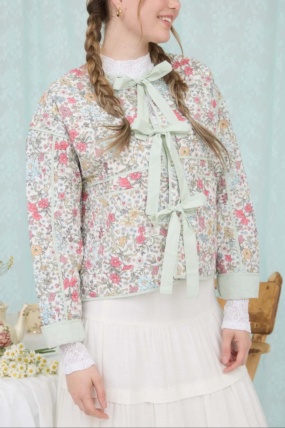 Vintage Garden Quilted Tie Front Jacket - MTT Collective