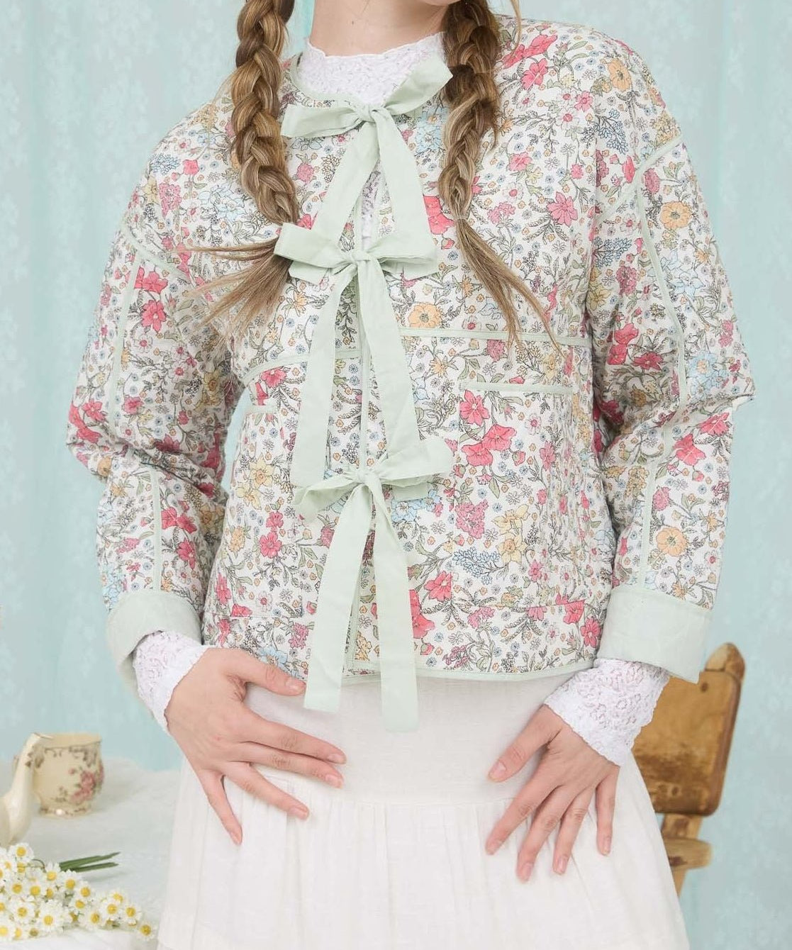 Vintage Garden Quilted Tie Front Jacket - MTT Collective