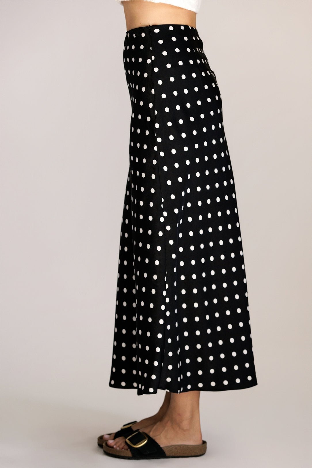 Vivienne Polka Dot Satin Midi Skirt - MTT Collective