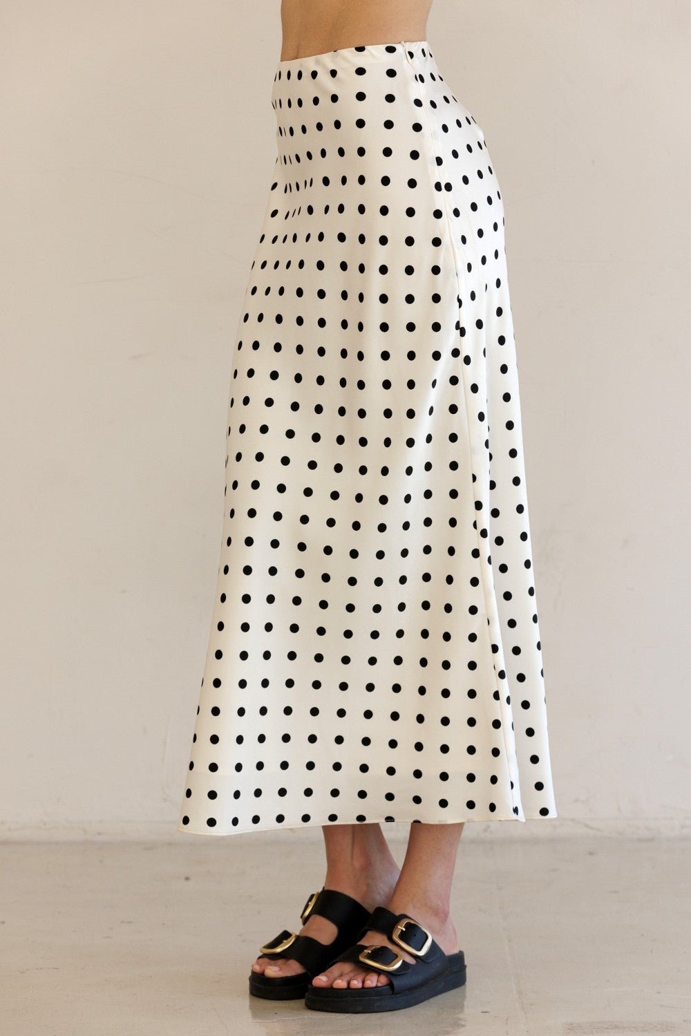 Vivienne Polka Dot Satin Midi Skirt - MTT Collective