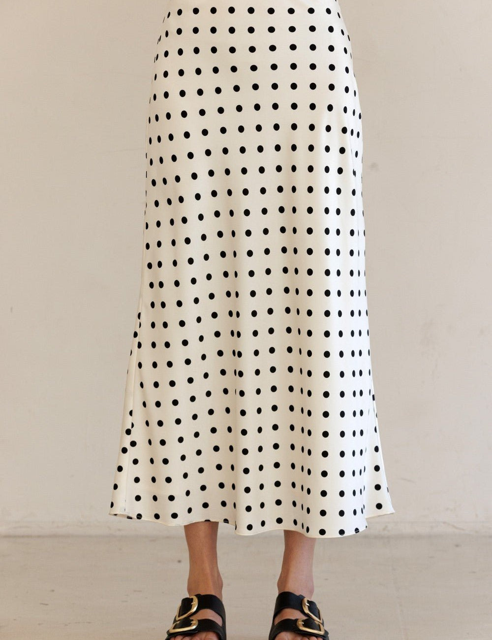 Vivienne Polka Dot Satin Midi Skirt - MTT Collective