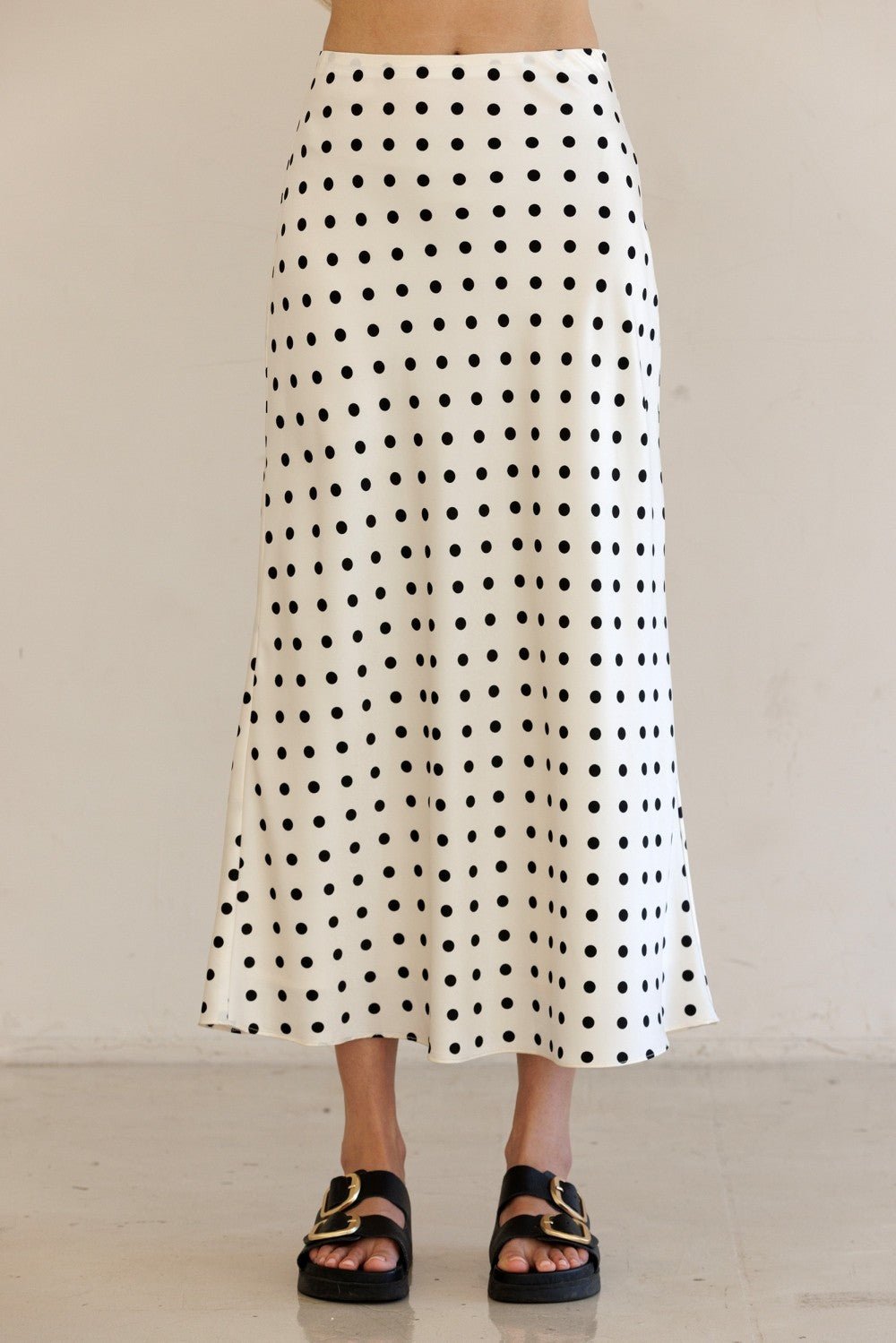 Vivienne Polka Dot Satin Midi Skirt - MTT Collective