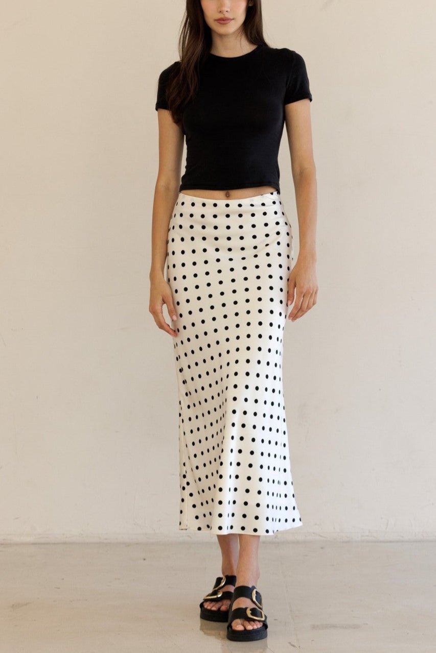 Vivienne Polka Dot Satin Midi Skirt - MTT Collective